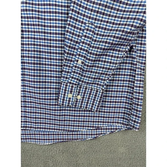 Stafford Shirt Men 18 36-37 Gingham Check Non Iron Fitted Travel Oxford Shirt